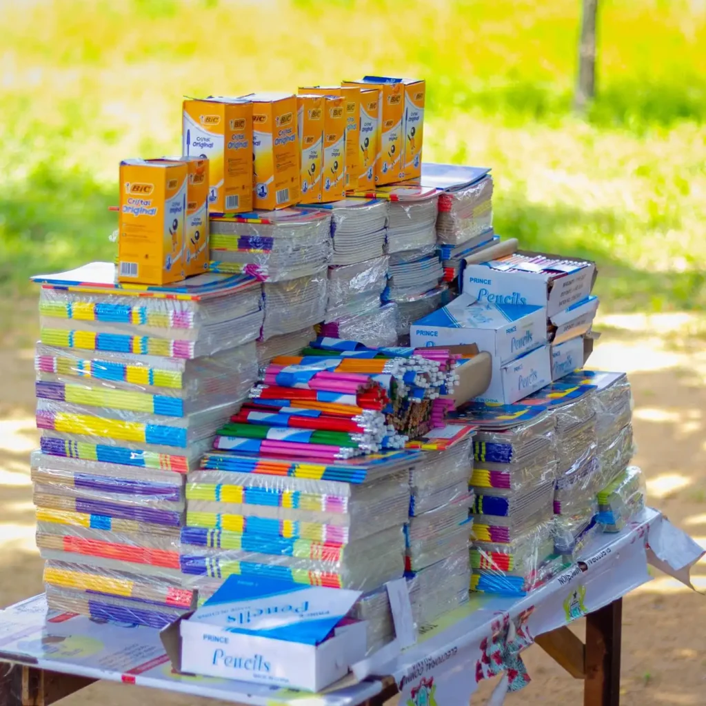 a pile of school classroom equipment