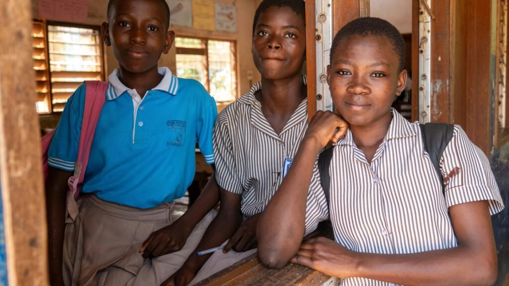 School girls learning together in a classroom in rural Ghana