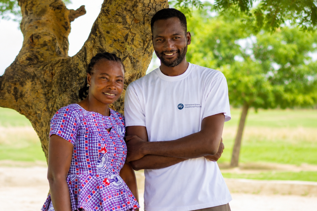 Homeland Ghana staff member with Marisha Chuawari, Basic One teacher and Homeland Coordinator at Kori Primary School in Ghana